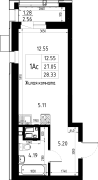 1-комнатная, 28.33м²