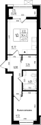 1-комнатная, 41.17м²