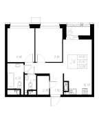 2-комнатная, 53.08м²