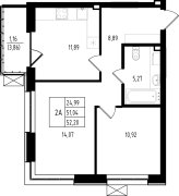 2-комнатная, 52.2м²