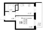 1-комнатная, 35.73 м²