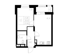 1-комнатная, 37м²