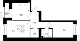 2-комнатная, 55.92м²