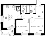 2-комнатная, 52.47м²