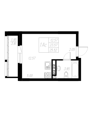 1-комнатная,25.52 м² в ЖК Статный