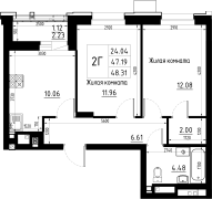 2-комнатная, 48.31м²