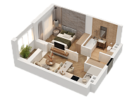 1-комнатная, 35.68м²