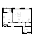 2-комнатная, 48.31м²