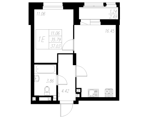 1-комнатная,37.03 м² в ЖК Статный