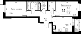 2-комнатная, 54.38м²