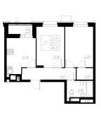 2-комнатная, 48.31м²