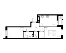 2-комнатная, 56.43м²