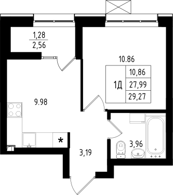 1-комнатная,29.27 м² в ЖК Династия