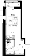 1-комнатная, 28.8м²