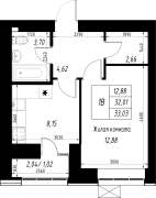 1-комнатная, 33.03м²
