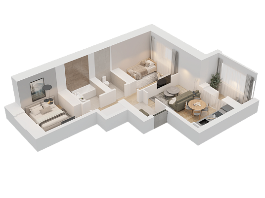 2-комнатная,53.7 м² в ЖК Радужный-2