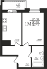 1-комнатная, 43.75м²