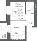 1-комнатная, 27.22м²