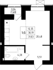 1-комнатная, 31.03м²