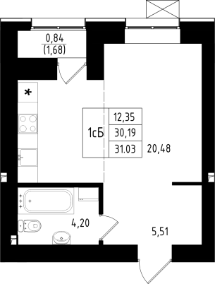 1-комнатная,31.03 м² в ЖК Династия