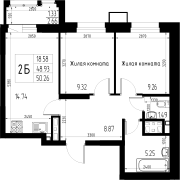 2-комнатная, 50.26м²