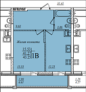 1-комнатная, 43.25м²