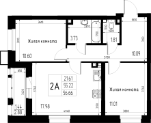 2-комнатная, 56.66м²
