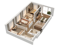 3-комнатная, 72.99м²