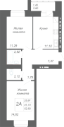 2-комнатная, 52.5м²