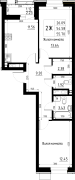 2-комнатная, 55.7м²