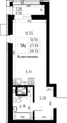 1-комнатная, 28.33м²