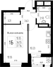 1-комнатная, 37.76м²