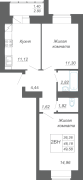 2-комнатная, 49.58м² 2-комнатная, 49.58м²
