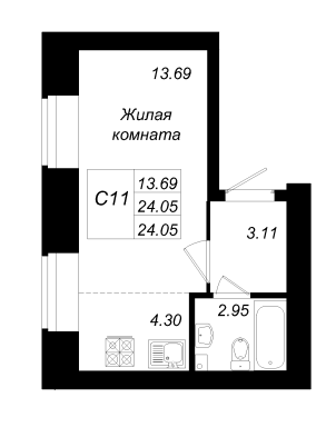 1-комнатная,24.05 м² в ЖК Радужный-2