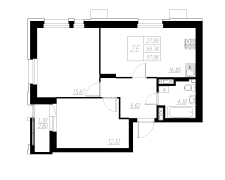 2-комнатная, 57.06м²