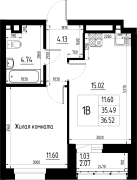 1-комнатная, 36.52м²