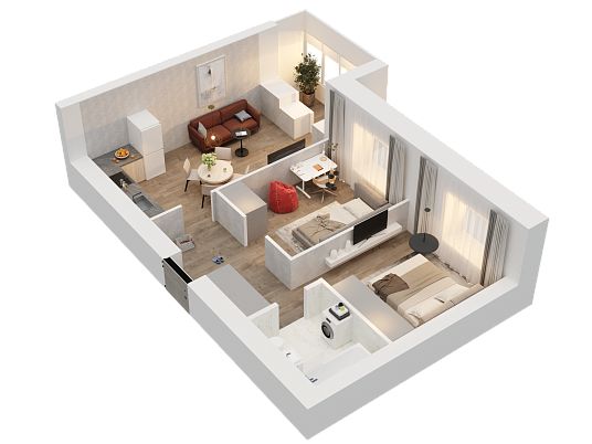 2-комнатная,54.82 м² в ЖК Радужный-2