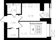 1-комнатная, 31.79м²