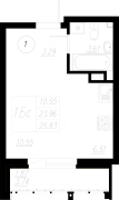 1-комнатная, 25.83м²