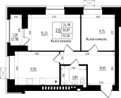2-комнатная, 52.26м²