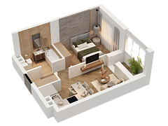 1-комнатная, 35.82м²