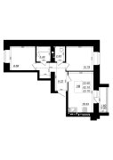 2-комнатная, 53.7м²