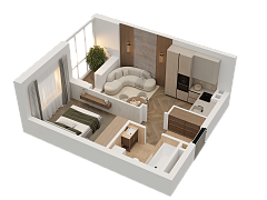 1-комнатная, 34.97м²
