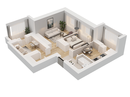 3-комнатная,65.54 м² в ЖК Радужный-2